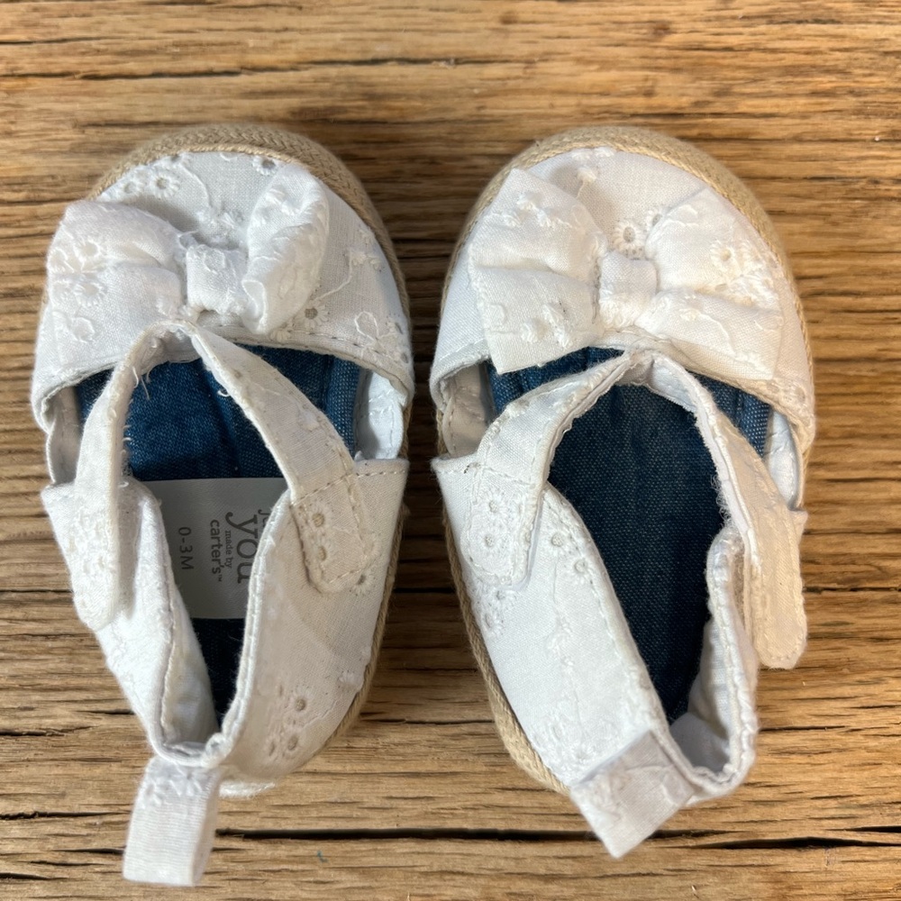 Carters White Baby Shoes with Eyelet Velcro Strap